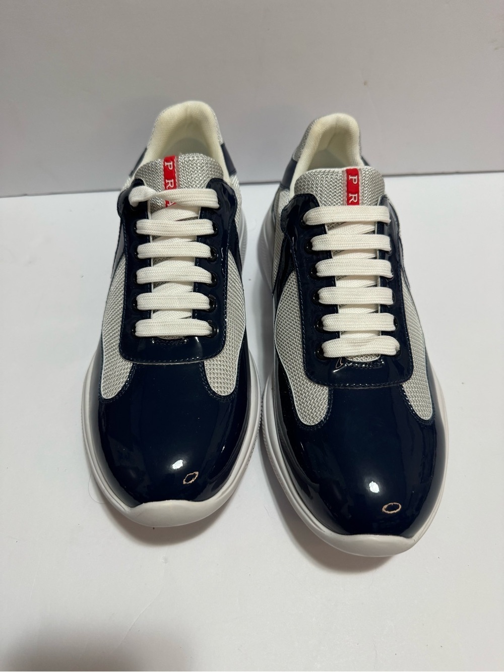 Prada America’s Cup Style Patent Mesh Sneakers Navy White Men’s Size 10.5 EU 44 - Picture 2 of 10